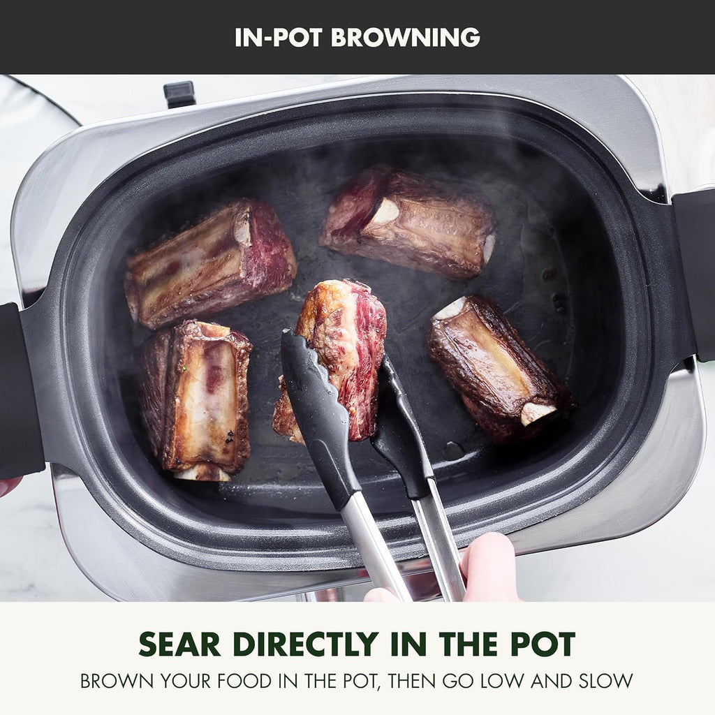 8-in-1 Programmable 6QT Electric Slow Cooker with Dishwasher-Safe Lid and Removable Base