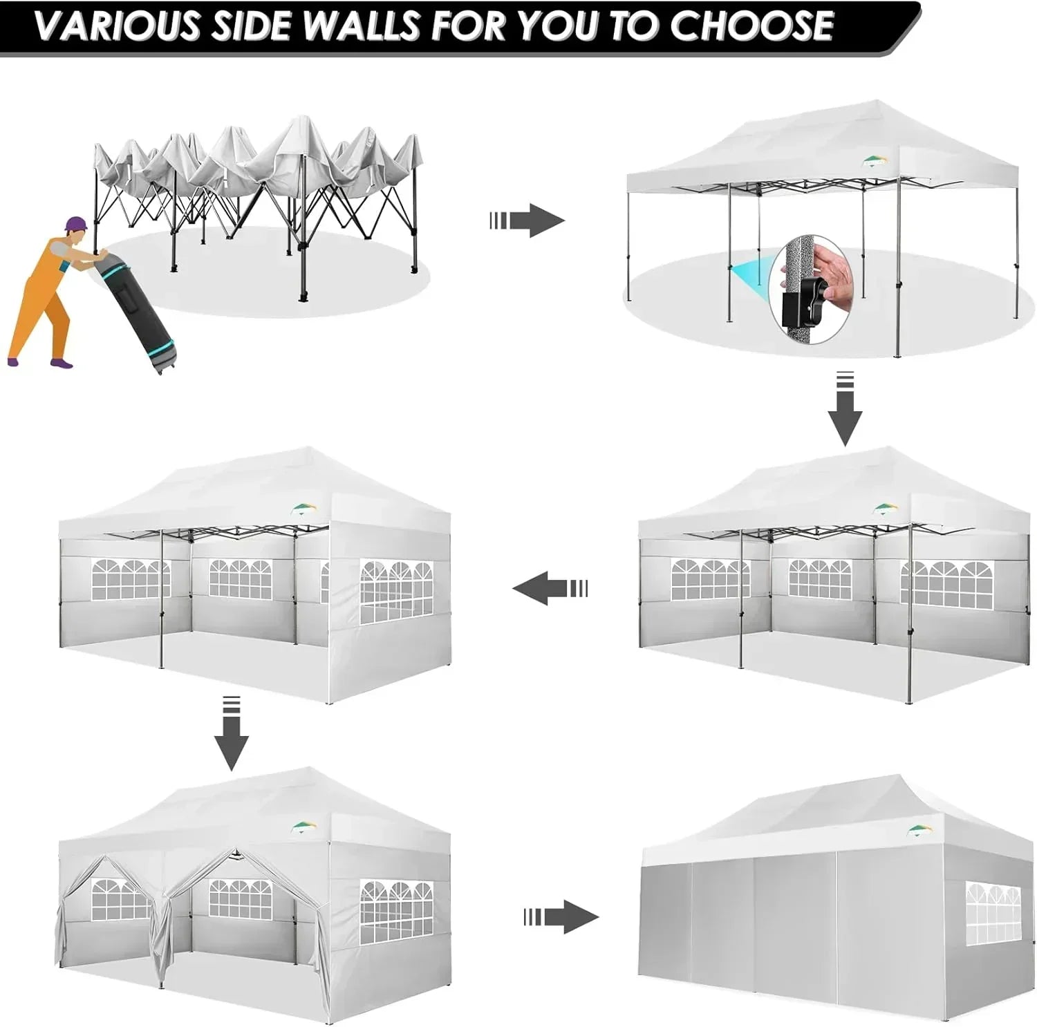 COBIZI 10x20 Heavy Duty Pop up Canopy Tent 6 sidewalls Commercial Canopy Wedding Party Tents