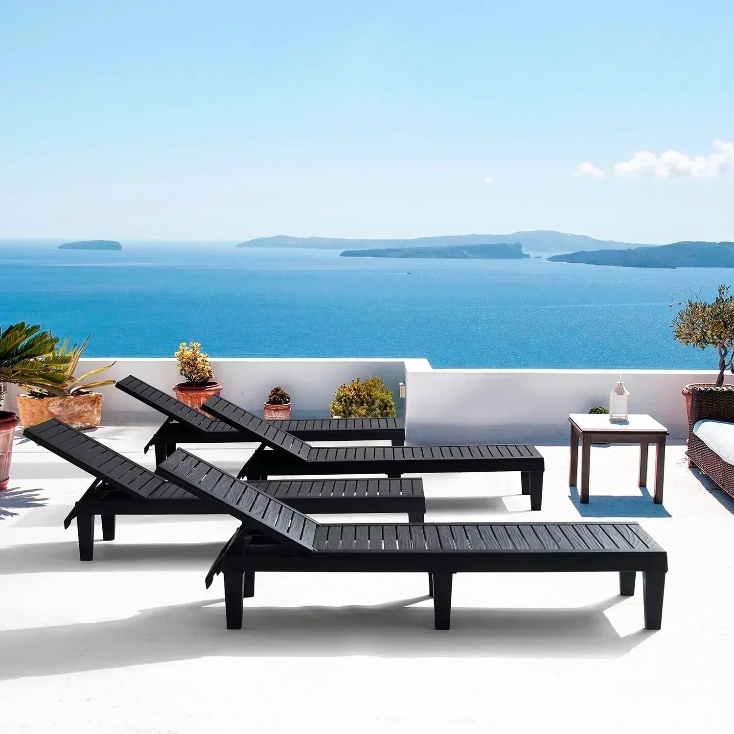 Patio Chairs Black Chaise Lounge Chair Outdoor 5-Position Adjustable Sun Tanning Chair