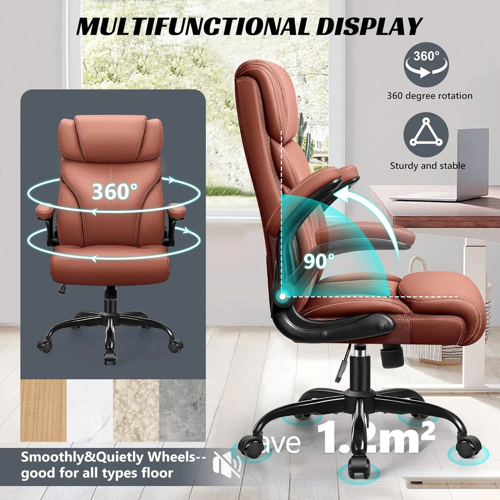 Office Chair Large High-Foot Computer Desk Chair, Breathable Leather Chair Lumbar Support Rotating Computer Chair