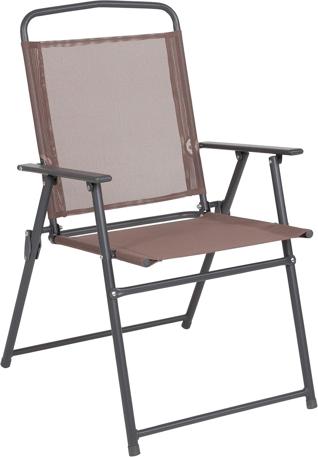EMMA + OLIVER 6 Piece Brown Patio Garden Set with Umbrella Table and Set of 4 Folding Chairs