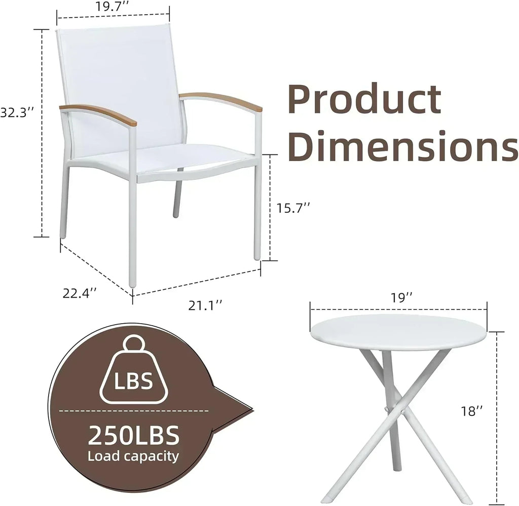 Shintenchi 3 Pieces Patio Bistro Sets Outdoor Textilene Fabric Conversation Bistro Set