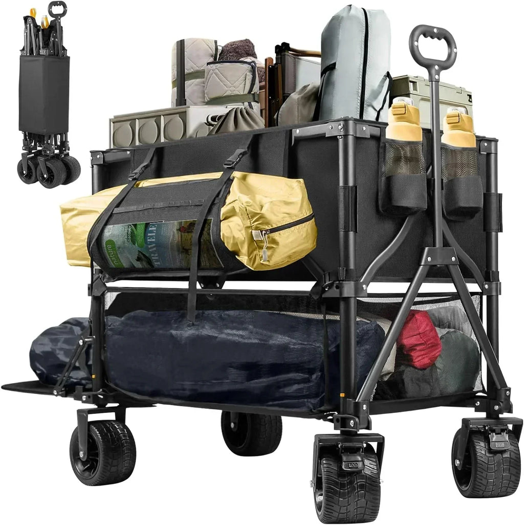 Double Decker Wagon 600lb Capacity 400L Collapsible Wagon 54 Extended Utility Folding Cart