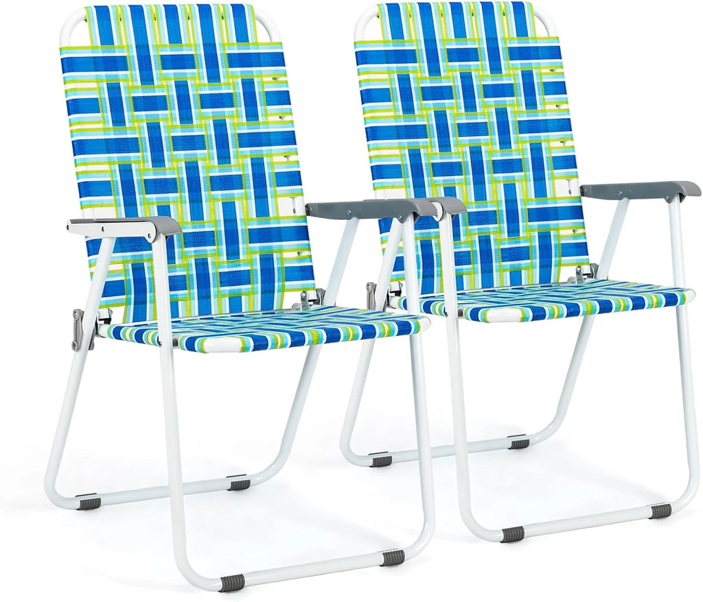 VINGLI Patio Lawn Webbed Folding Chairs Set of 2, Outdoor Beach Portable Lawn Chair Camping Chair Beach Chair