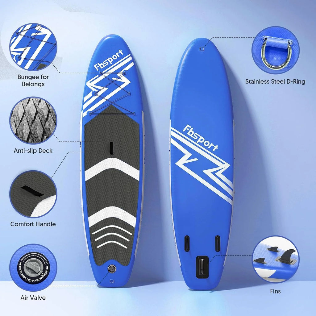 FBSPORT 11' Premium Stand Up Paddle Board, Yoga Board with Durable SUP Accessories & Carry Bag | Wide Stance, Surf Control, Non-Slip Deck, Leash, Paddle and Pump for Youth & Adult