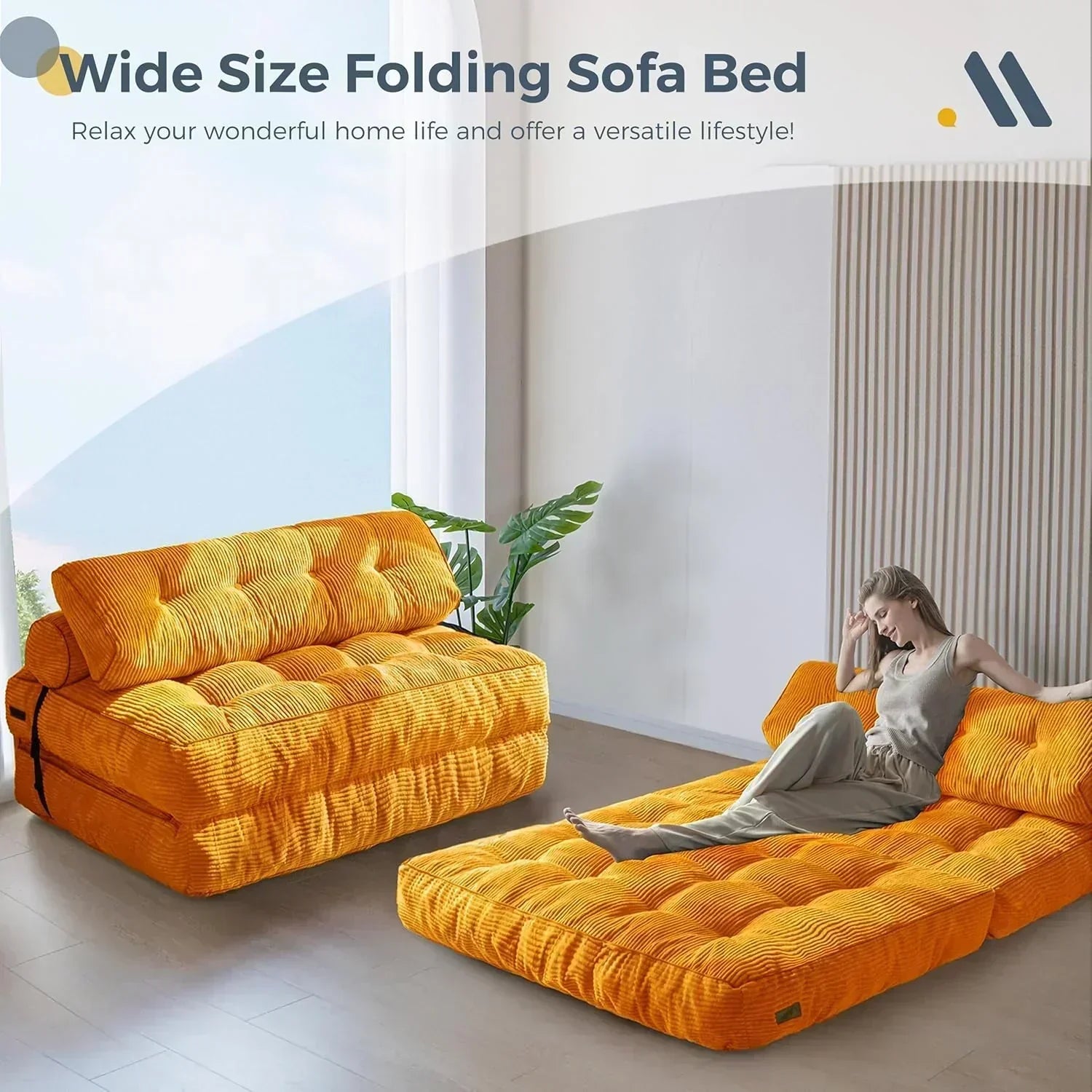 MAXYOYO Folding Sofa Bed Convertible Sleeper Chair with Pillow Foldable Mattress with Back Support
