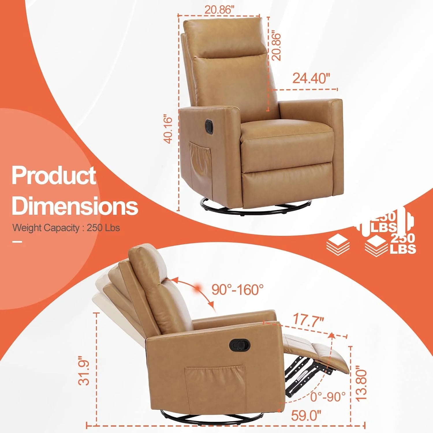 Sweetcrispy Massage Recliner Chair for Adults, Adjustable Home Theater Seating with Lumbar Support for Living Room, Modern Fabric Reclining, Light Grey