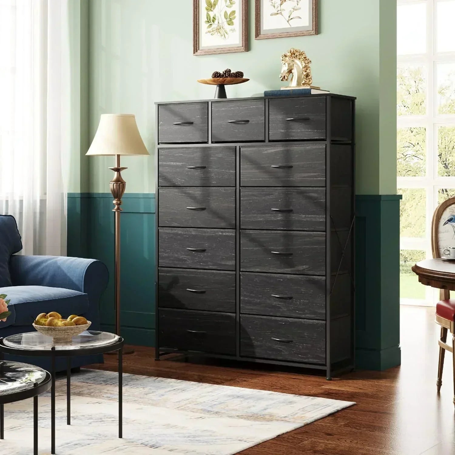 WLIVE Storage Organizer Unit with 13 Fabric Bins Storage Drawers Organizer with Steel Frame