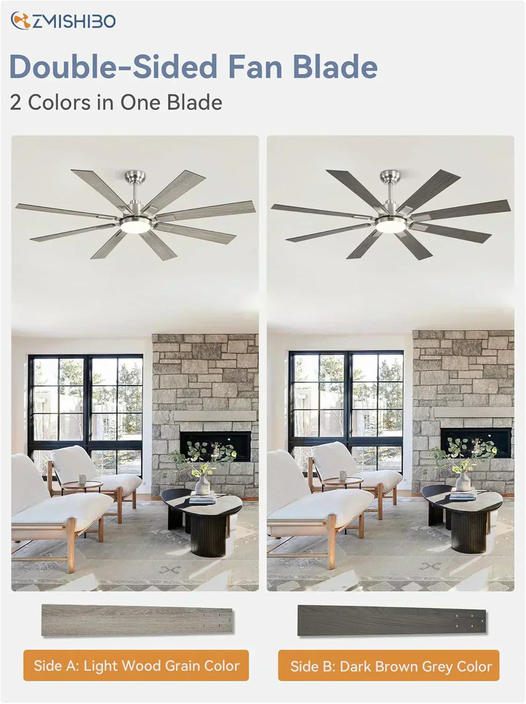 Zmishibo 72-inch large ceiling fan with lighting and remote indoor/outdoor