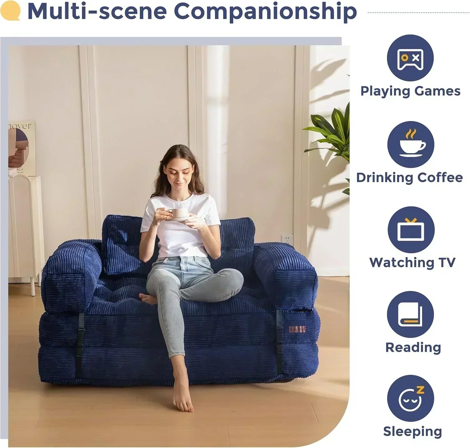 Folding Sofa Bed L-Shaped Convertible Sofa Bed with Armrests and Pillows