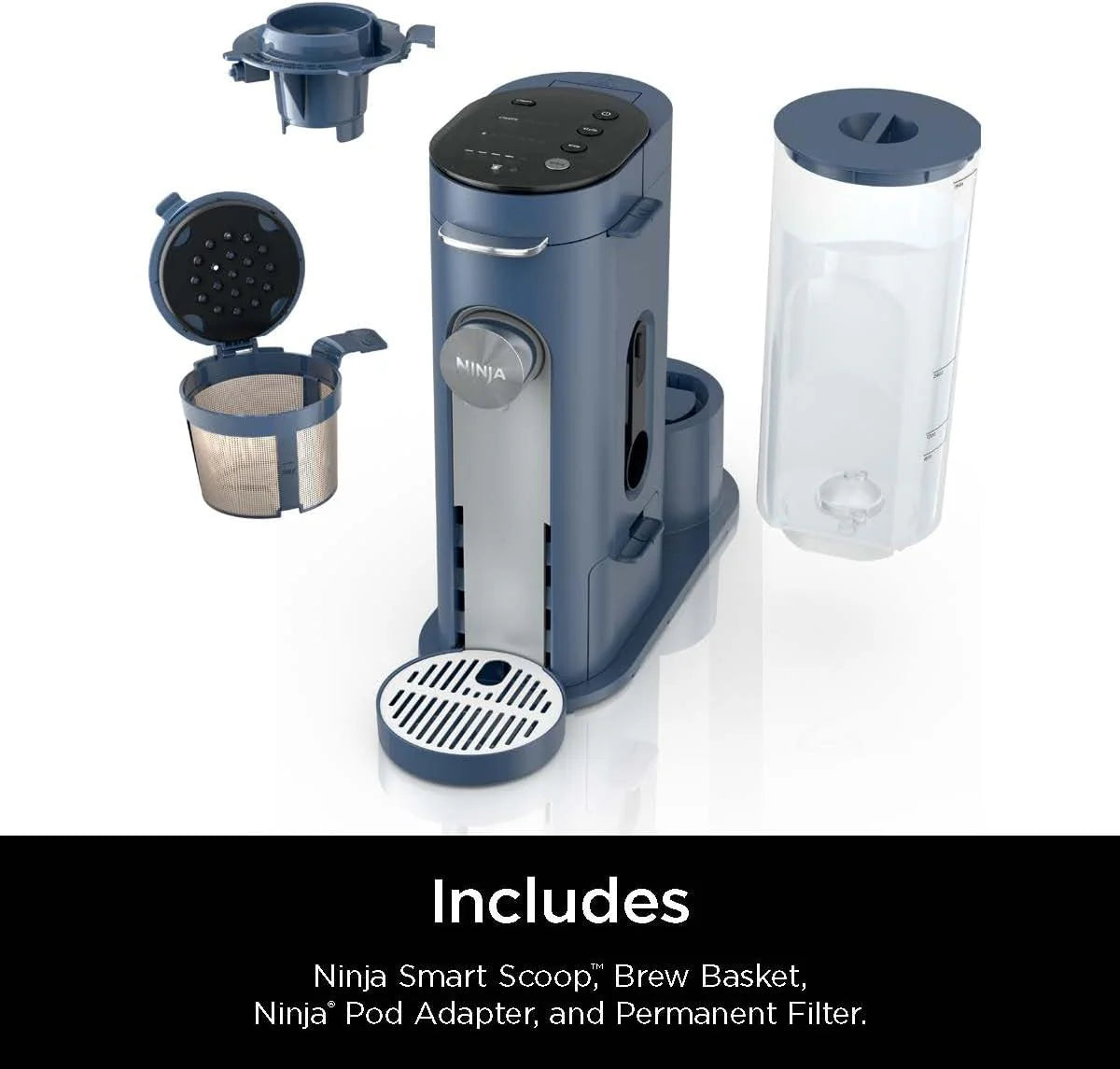 Ninja Pods & Grounds Single-Serve Coffee Maker, K-Cup Pod Compatible, Brews Grounds, Compact Design, 56-oz. Reservoir, 6-oz. Cup to 24-oz. Travel Mug Brew Sizes, Iced Coffee Maker, Stone, PB041ST