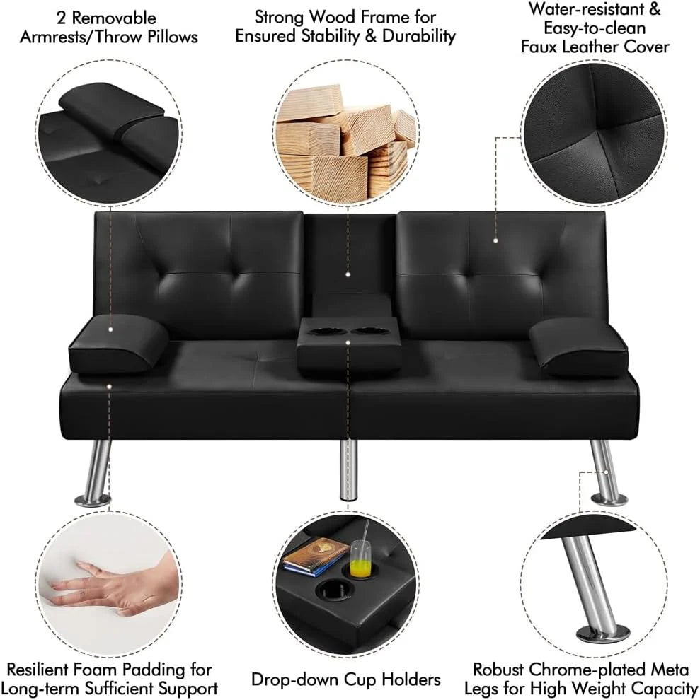 Convertible Sofa Bed Modern Imitation Leather Home Recliner Flip Double Sofa Folding Sofa Bed Guest Bed