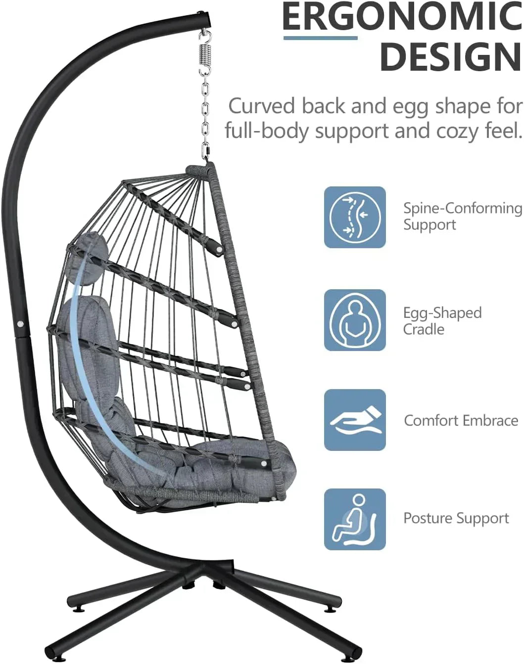 SWITTE Egg Chair Outdoor with Stand Indoor Wicker Hanging Egg Swing Chair with Cushion