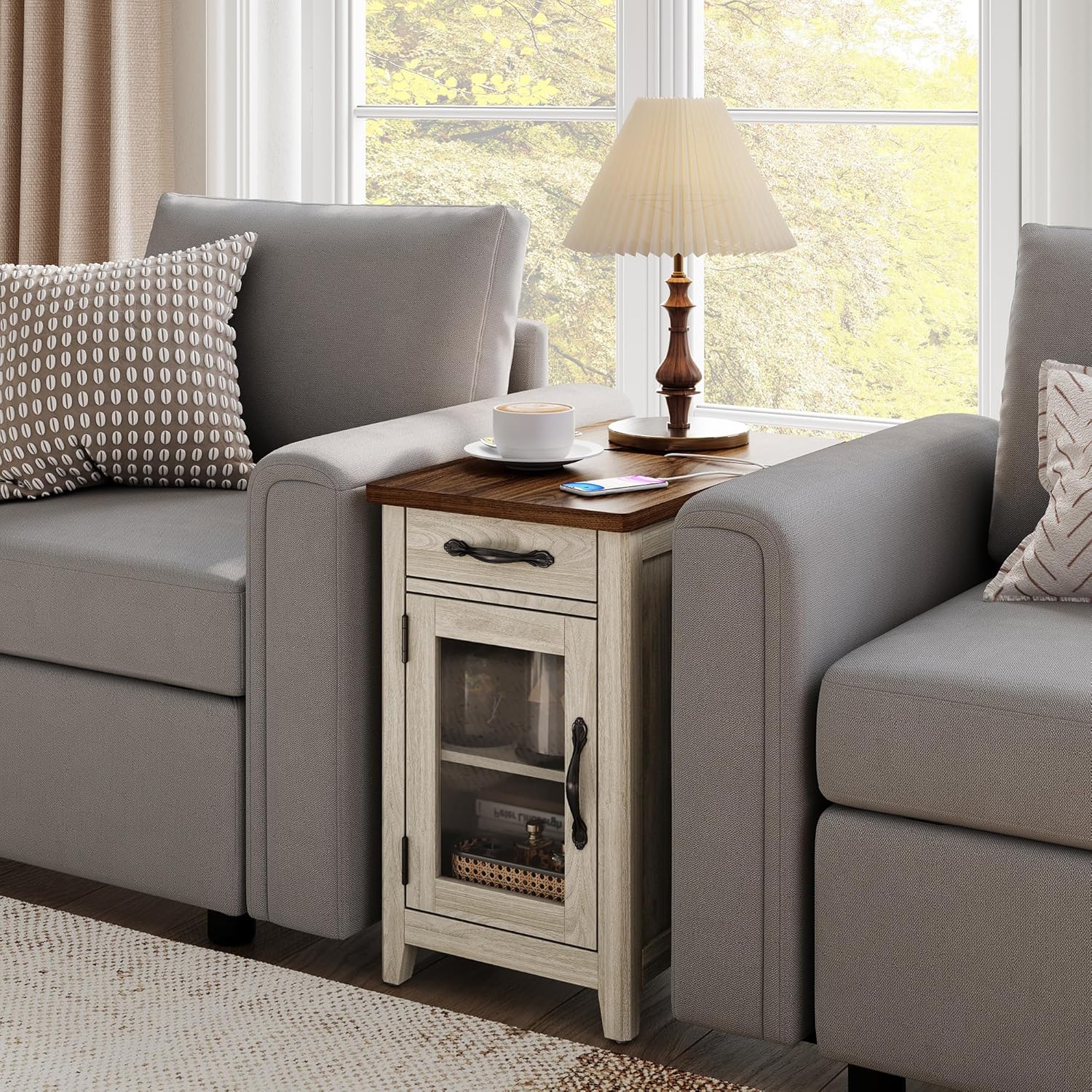 Farmhouse End Table Narrow Side Table Small Nightstand