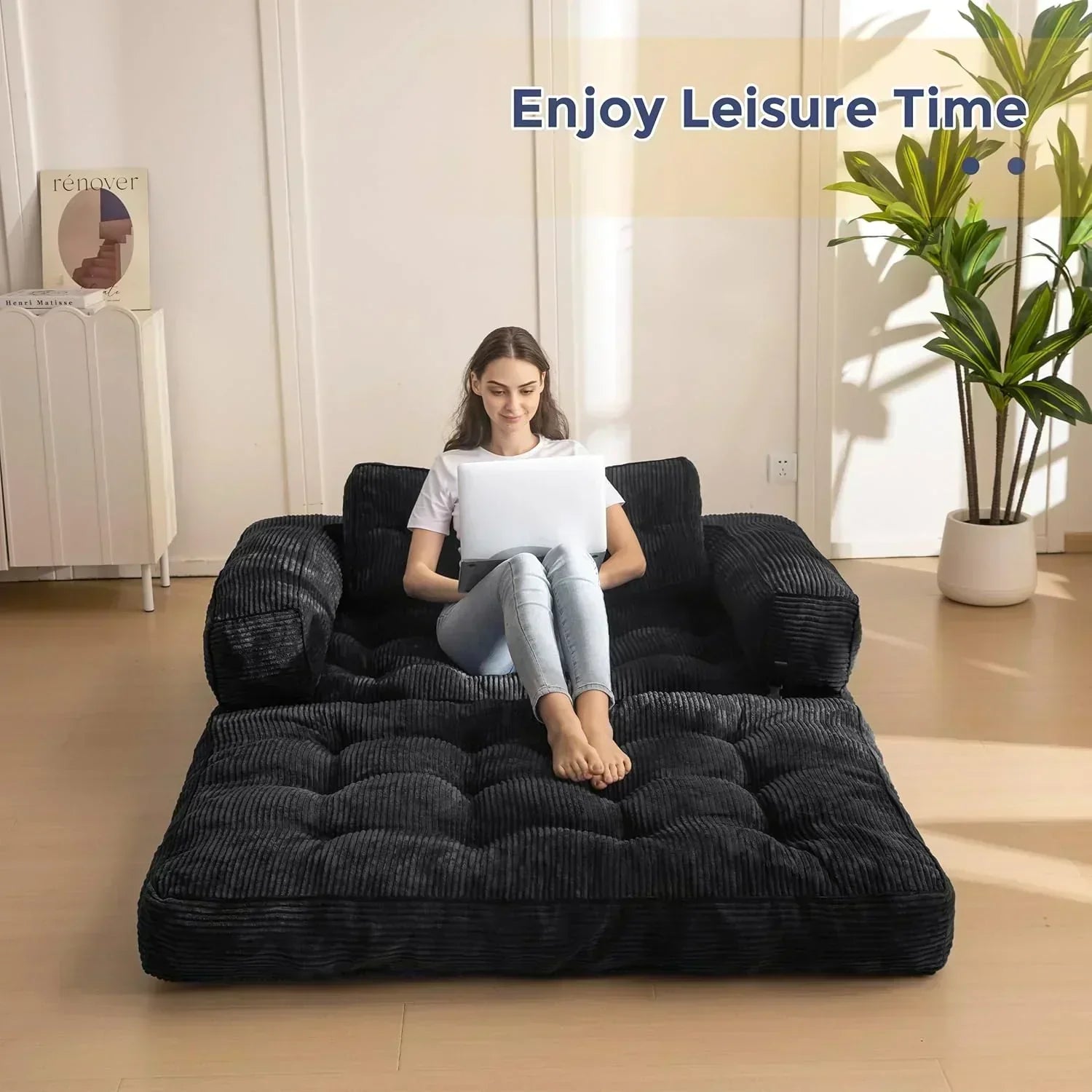 Folding Sofa Bed L-Shaped Convertible Sofa Bed with Armrests and Pillows