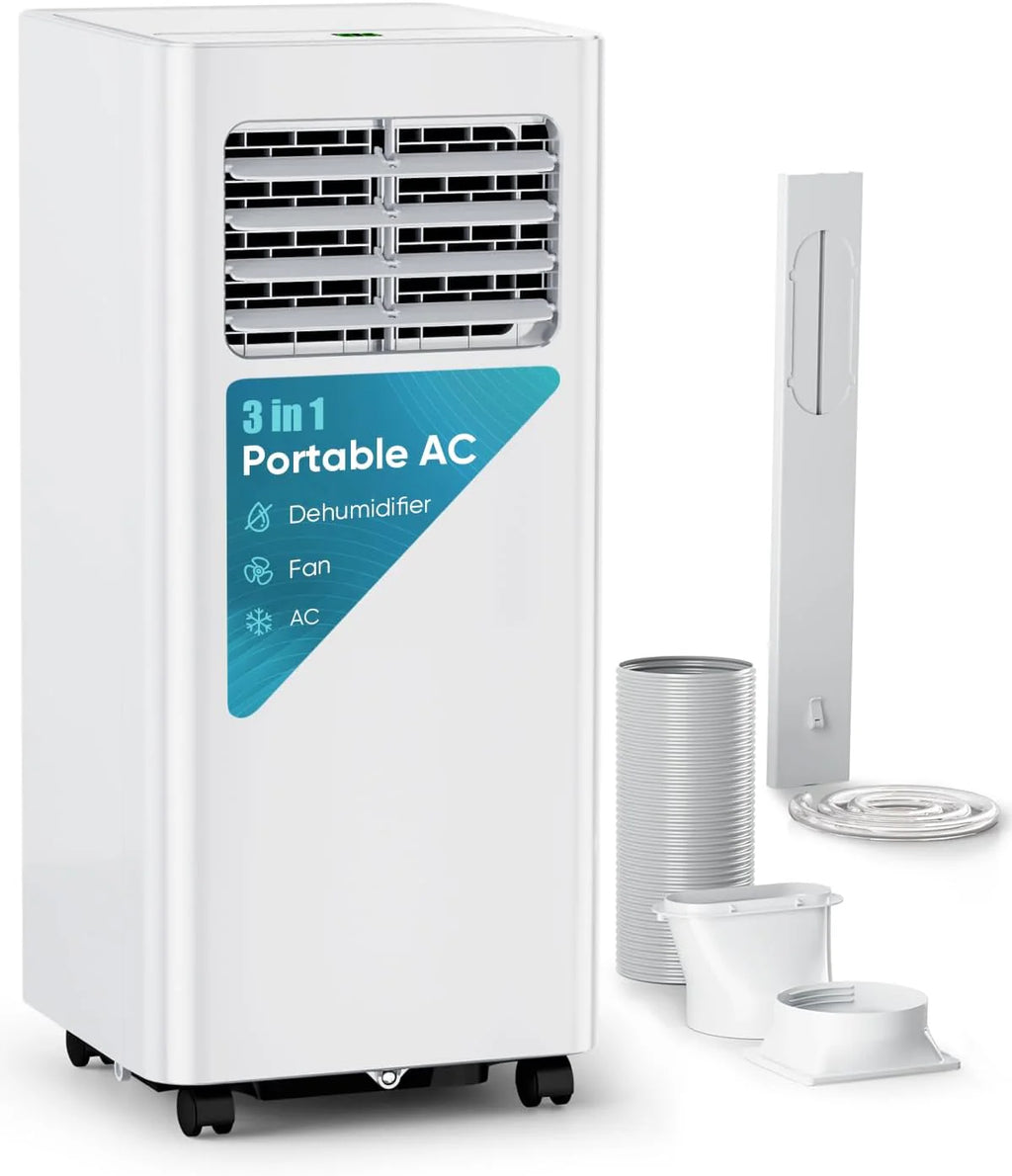 8,000 BTU Portable Air Conditioner - 3-in-1 AC Unit with Remote Control, Ultra-Quiet Cooling for Rooms up to 350 sq. ft., 24H Timer, Sleep Mode