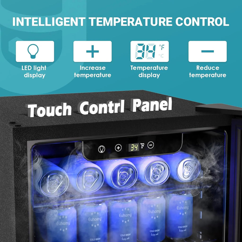 EUHOMY Beverage Refrigerator Cooler, 130 Can Mini Fridge with Glass Door for Soda Beer or Wine, Beverage Cooler for Home, Office, Bar with Adjustable Removable Shelves, Silver