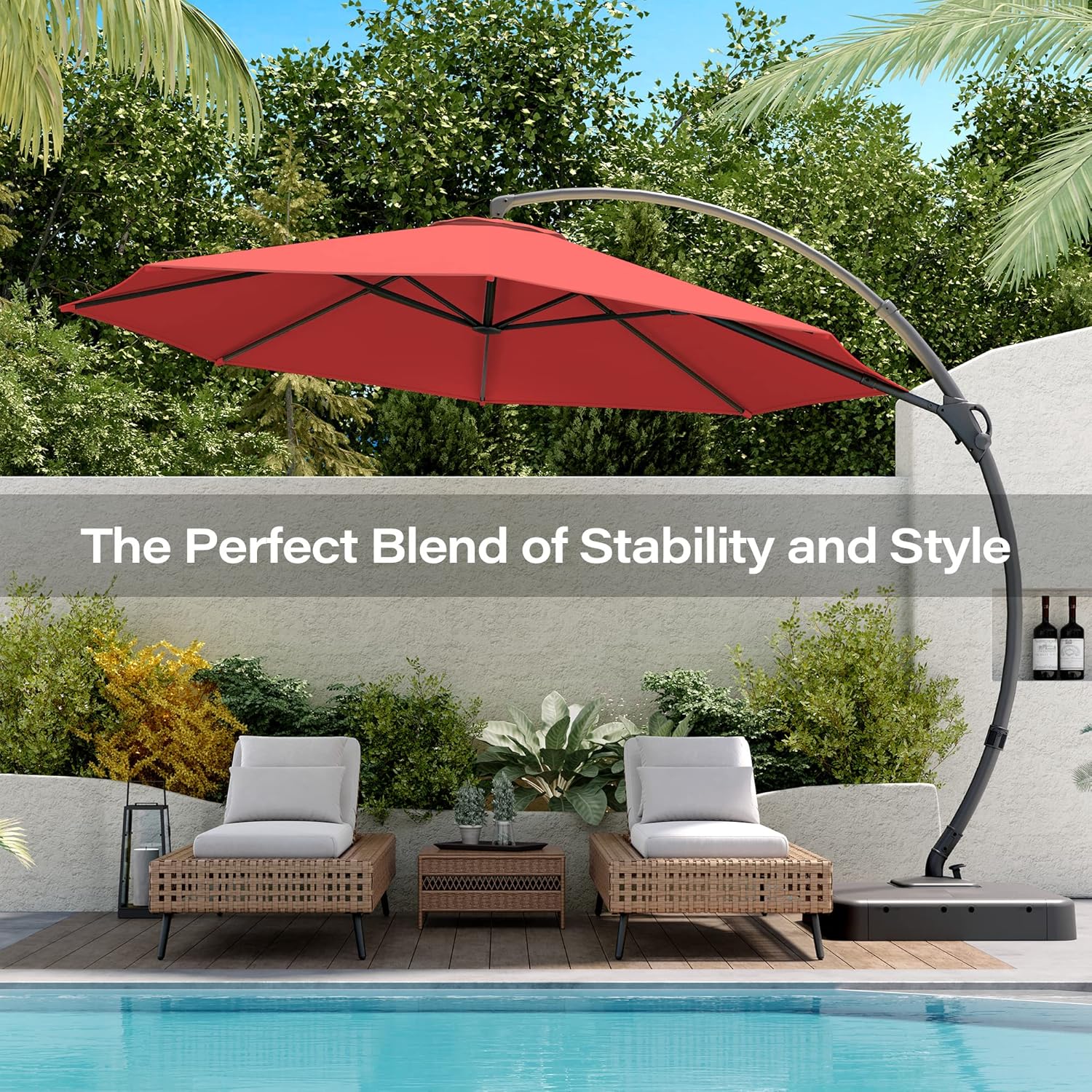 LAUSAINT HOME Outdoor Patio Umbrella with Base included 11 FT Deluxe Curvy Cantilever Umbrella