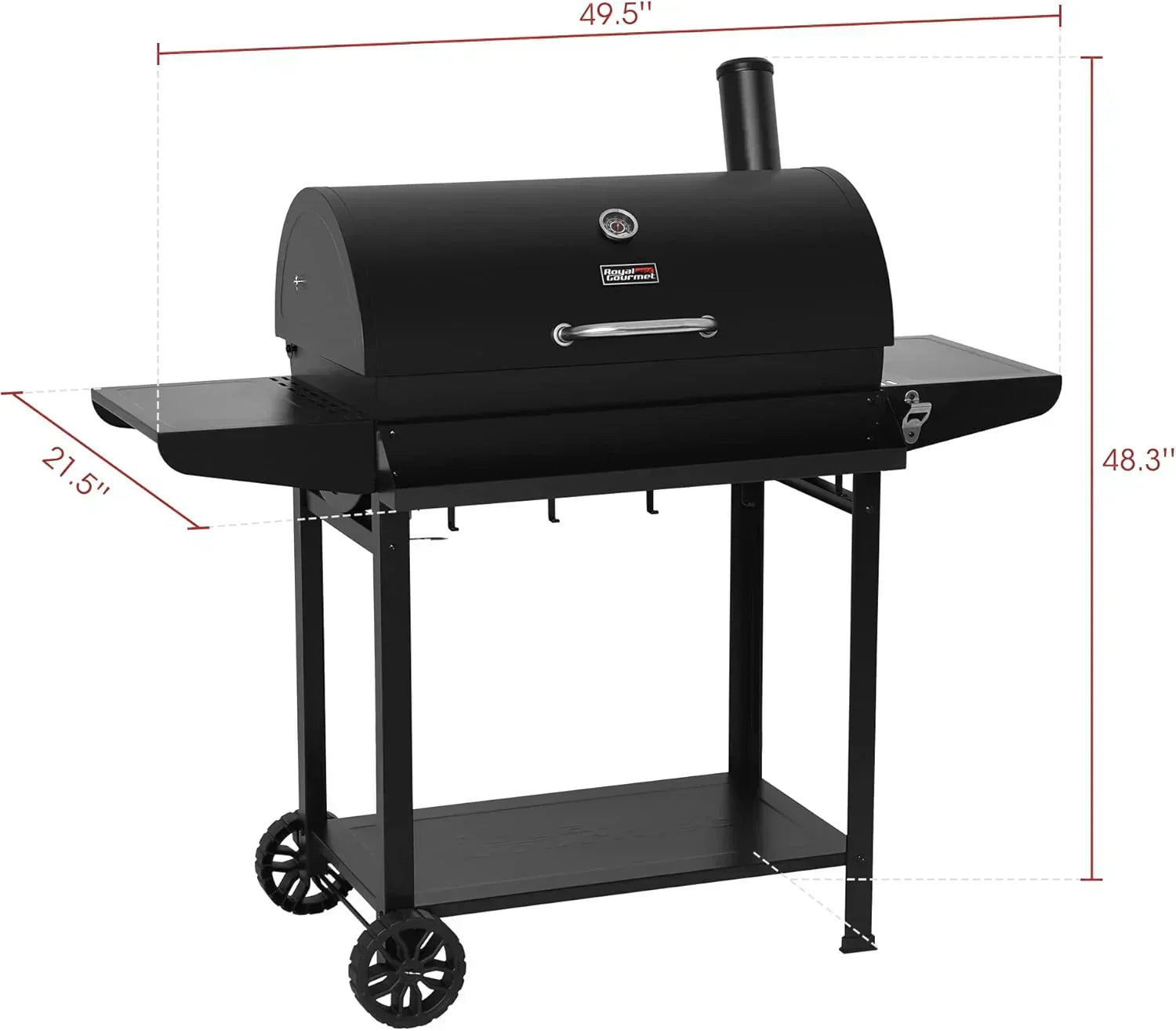 Royal Gourmet CC1830T 30-Inch Barrel Charcoal Grill Warming Rack Front Storage Basket BBQ Grill