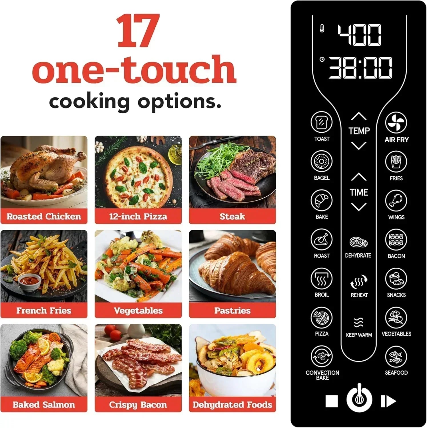Gourmia Oven Air Fryer Combo with 17 Cooking Presets 24L Capacity Convection Rack