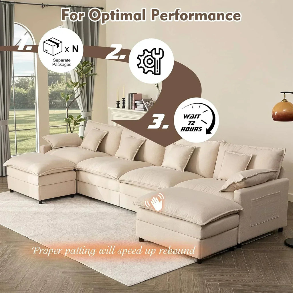 108 Inch U Shape Sofa Sectional Sofa Comfortable Cloud Sofa Living Room Deep Seat Sofa