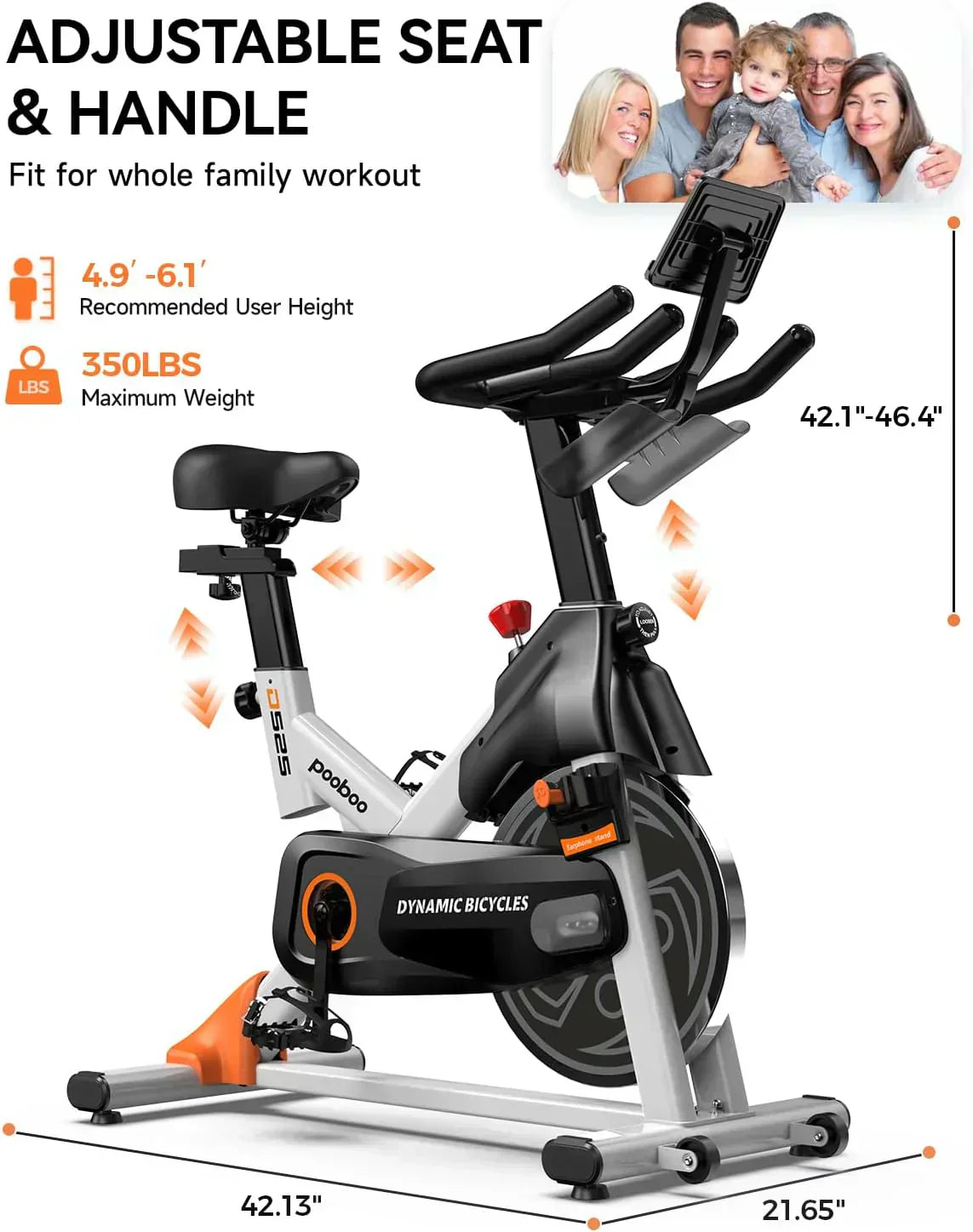 pooboo Exercise Bike Adjustable Magnetic/Brake Pad Resistance Silent Belt Drive Cycling Bike