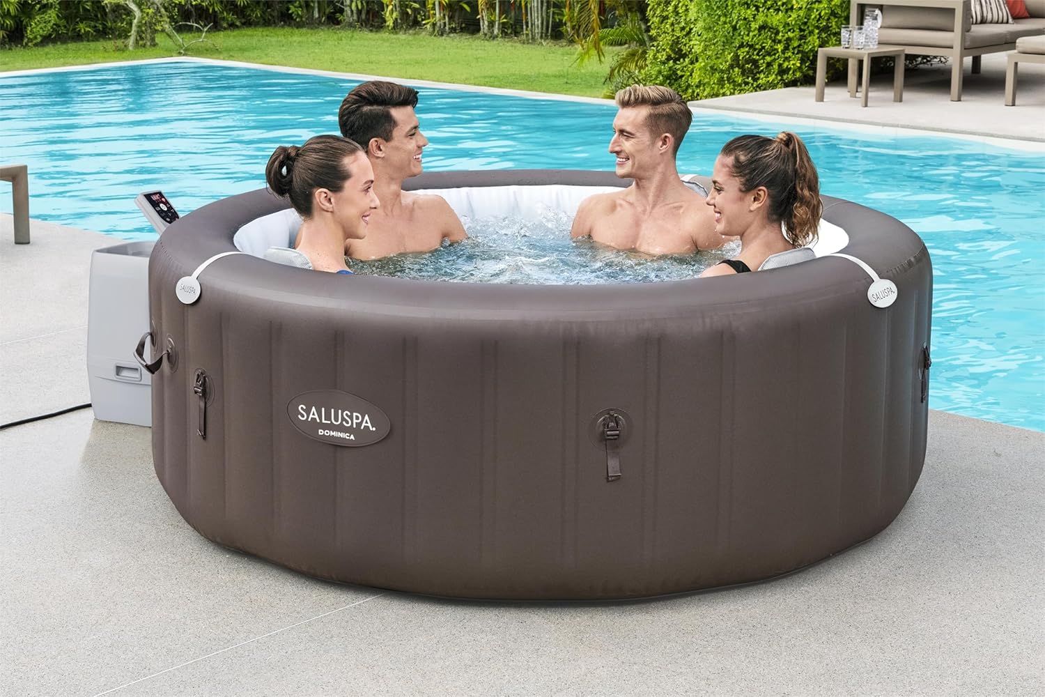 Bestway SaluSpa Miami EnergySense AirJet Inflatable Hot Tub Spa (71 x 26) | Portable Hot Tub with 2 Covers (1 Energy-Efficient Thermal Cover and 1 Standard Cover) | Fits Up to 2-4 Persons | Black