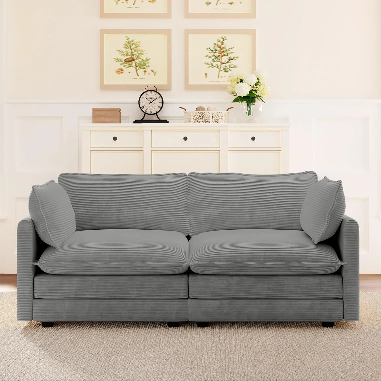 ROWHY Oversized Modular Sectional Sofa with Movable Ottoman, 112 Inch 4 Seat Modern Corduroy Sofa Set, Convertible L Shaped Couch for Living Room and Office, Beige