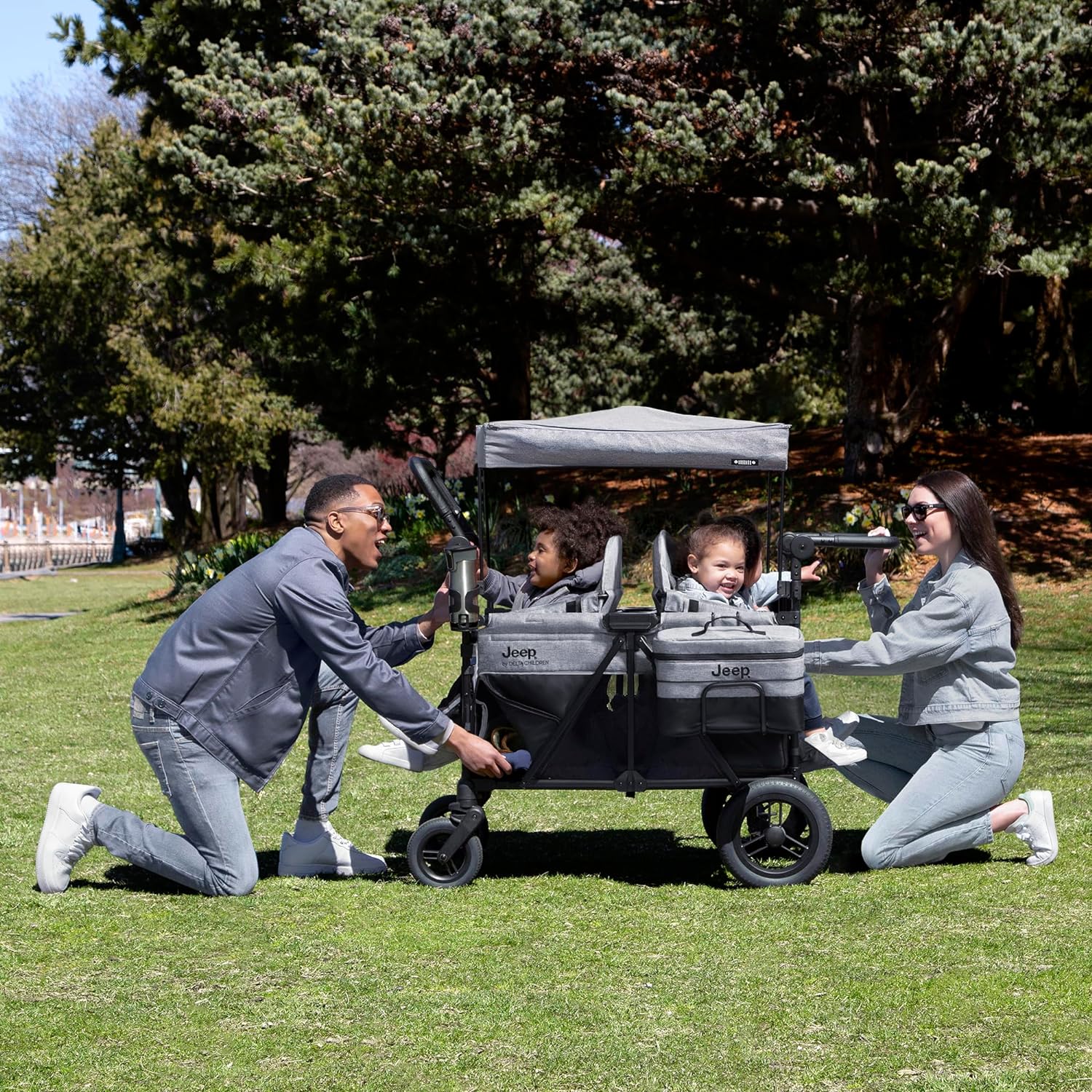 Jeep Wrangler Deluxe 4 Seater Stroller Wagon by Delta Children Premium Quad Stroller Wagon