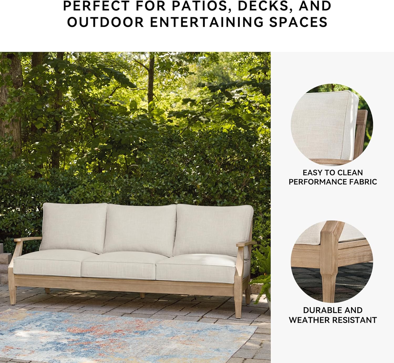 Coastal view outdoor terrace eucalyptus sofa