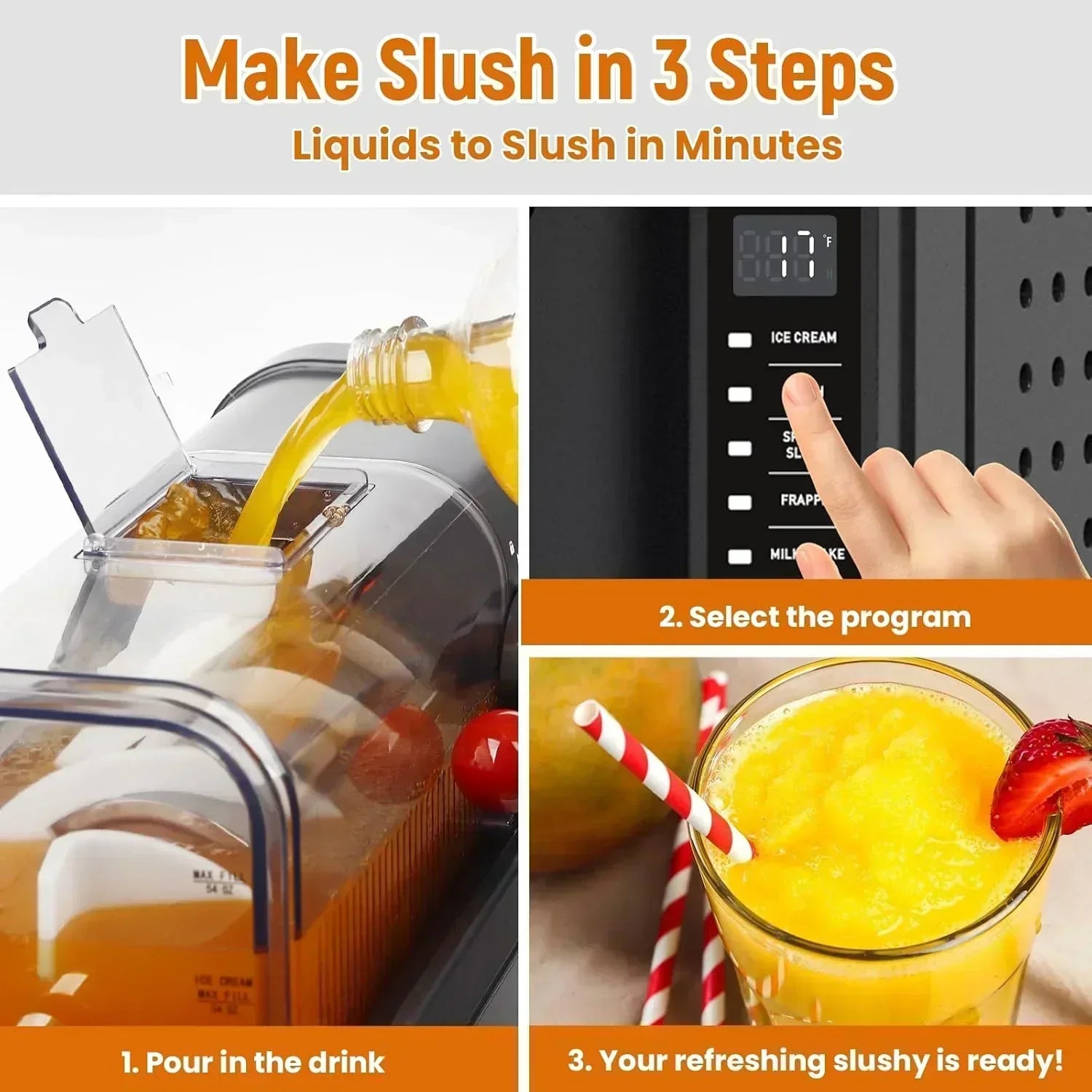 Slushie Machine Professional Frozen Drink Maker No Ice Needed Slushie Machine with LED Display