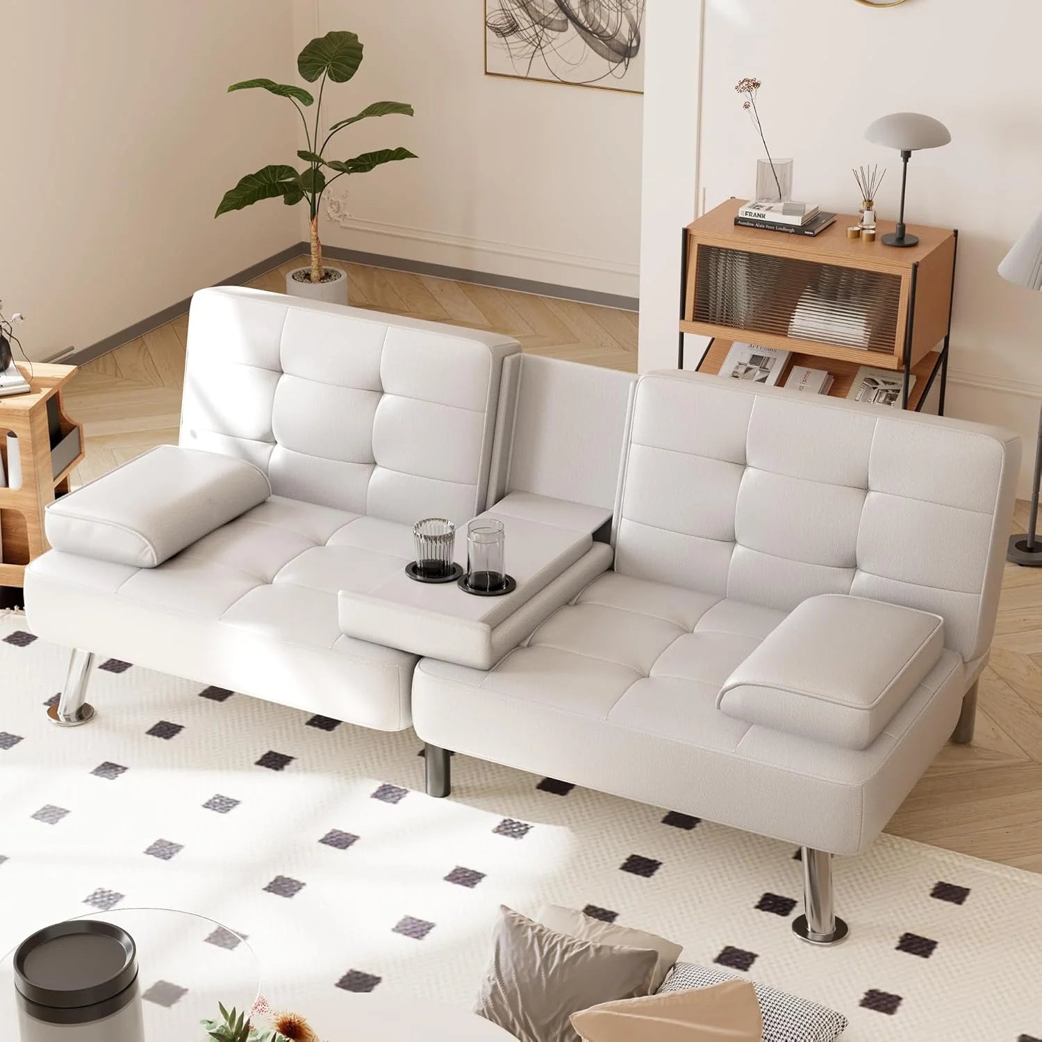 Shahoo Convertible Folding Futon Sofa Bed Sleeper Couch for Living Room Faux Leather