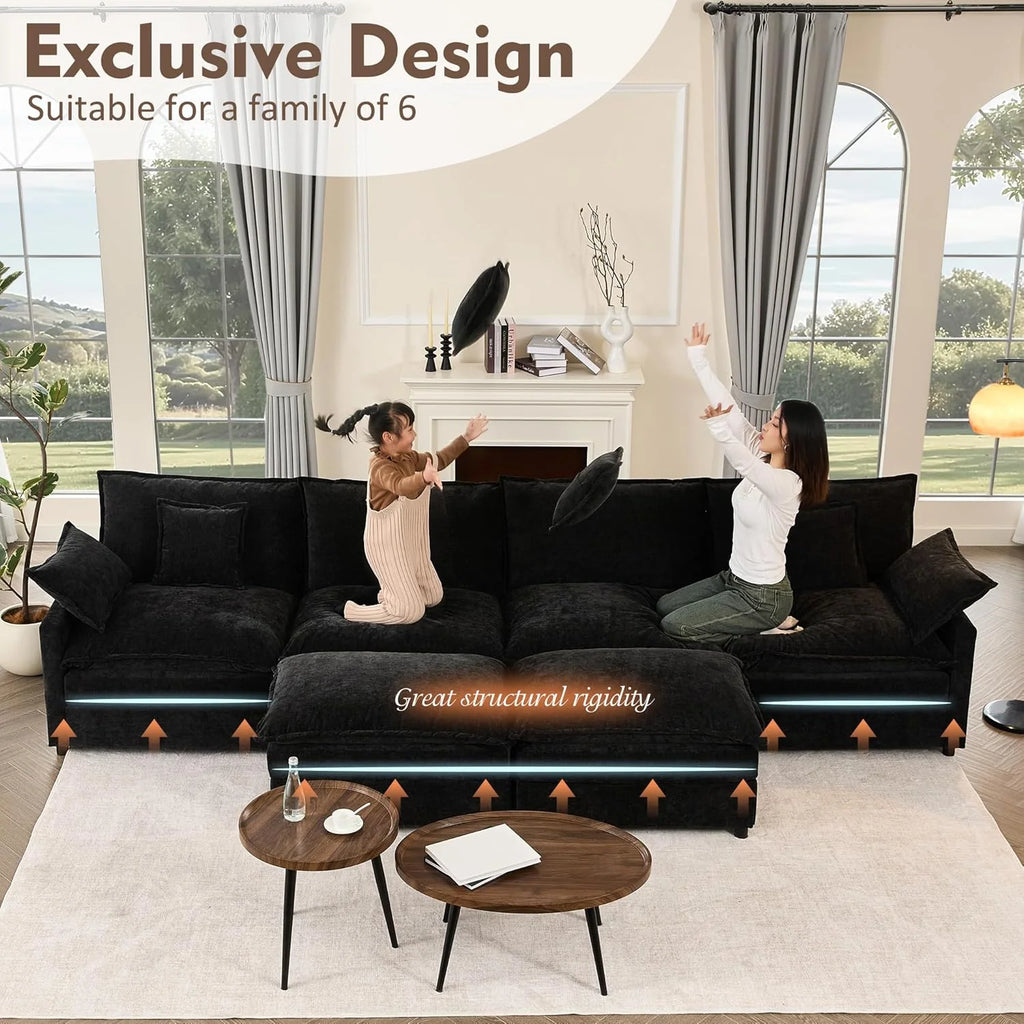 108 Inch U Shape Sofa Sectional Sofa Comfortable Cloud Sofa with Removable Footstool