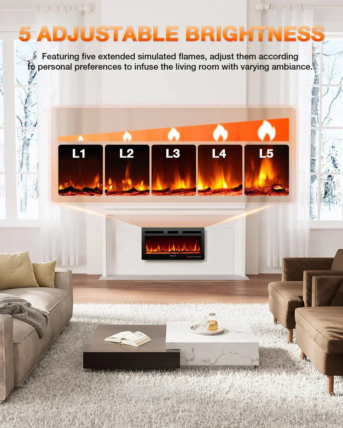 Electric Fireplace 60Inch Wall Mounted Electric Fireplace Heater with Timer Inserts TV Stand