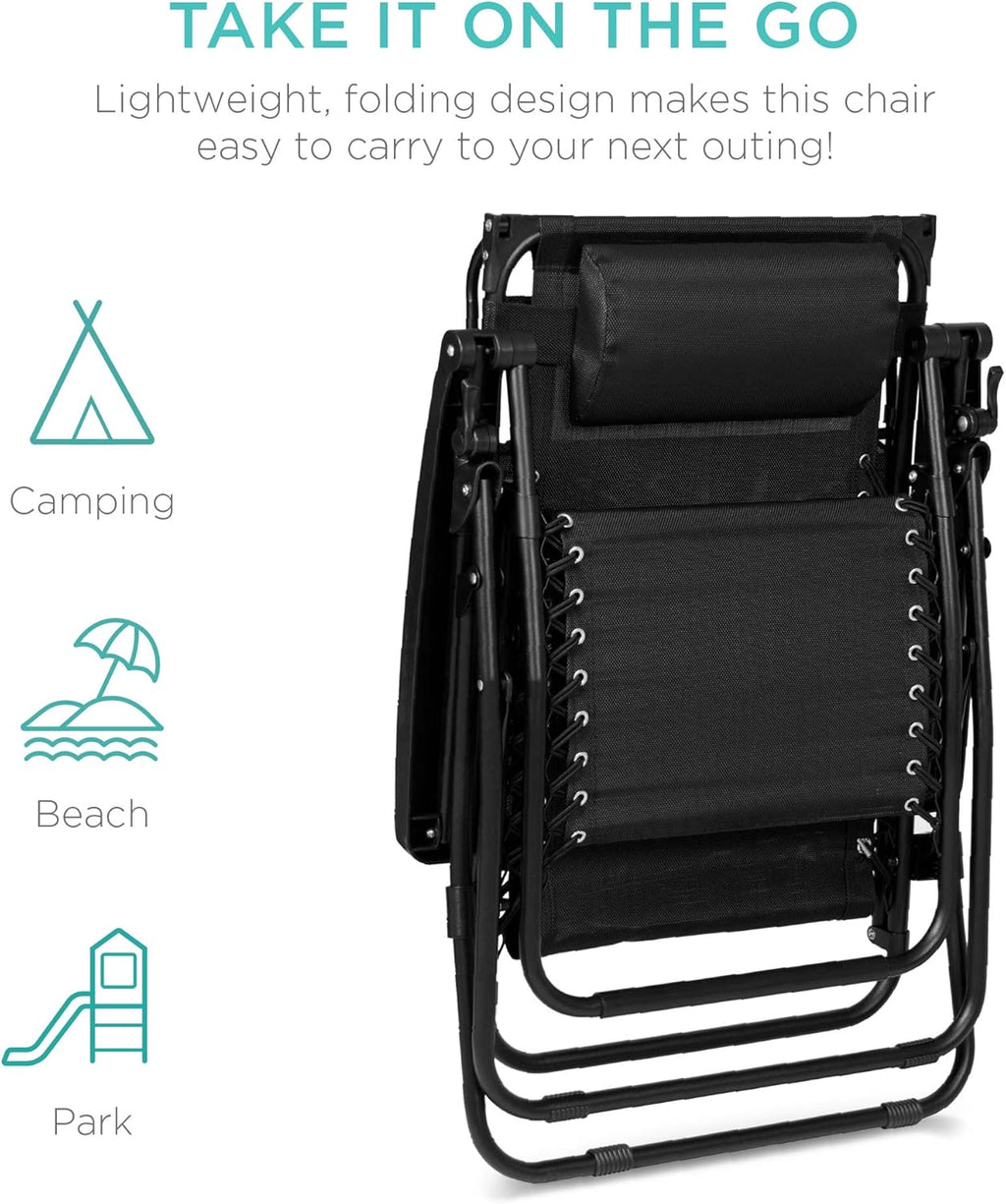 Best Choice Products Folding Zero Gravity Outdoor Recliner Patio Lounge Chair w/Adjustable Canopy Shade, Headrest, Side Accessory Tray, Textilene Mesh - Peacock Blue