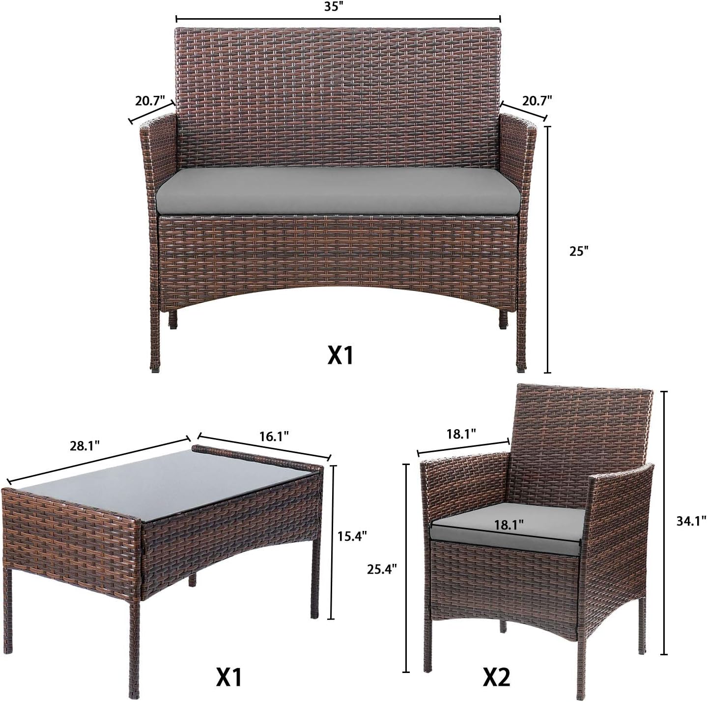 Homall 4-piece outdoor patio furniture set rattan chair wicker set