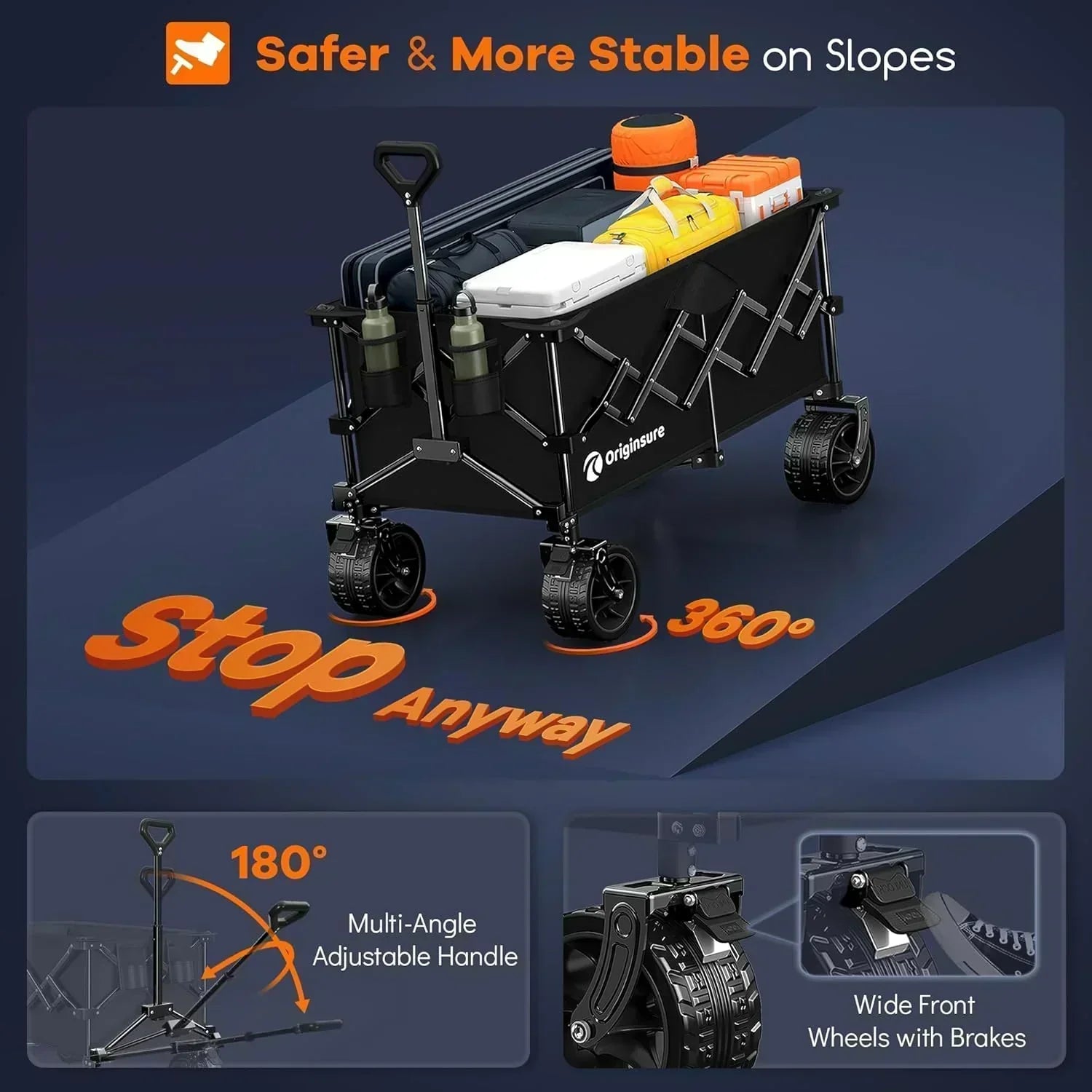 38 long foldable four-wheel stroller 460 lb capacity 220 liter folding beach stroller