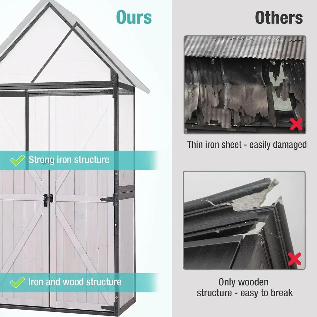 Sheds Outdoor Storage Garden Shed with Metal Frame Structure Adjustable Shelves Capacity Storage