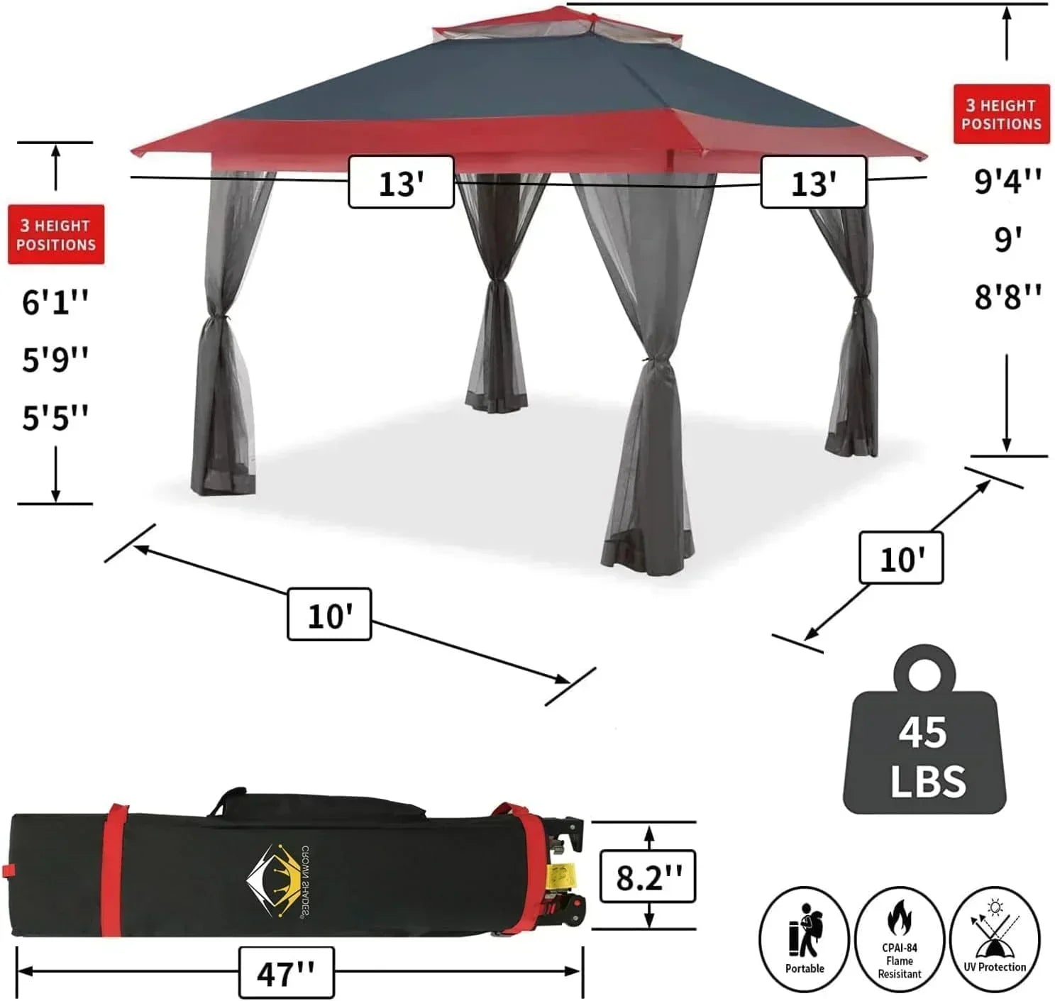 CROWN SHADES 13x13 Pop Up Gazebo Canopy Tent Gazebos on Clearance Outdoor Gazebo