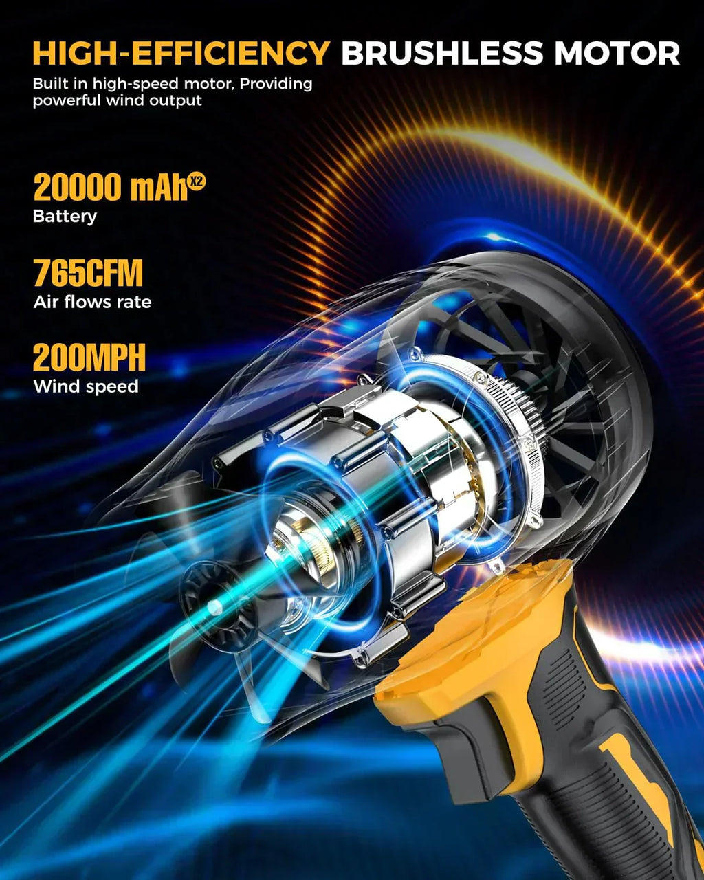 Leaf Blower Cordless with Battery and Charger Extended Nozzle Lightweight Handheld Design