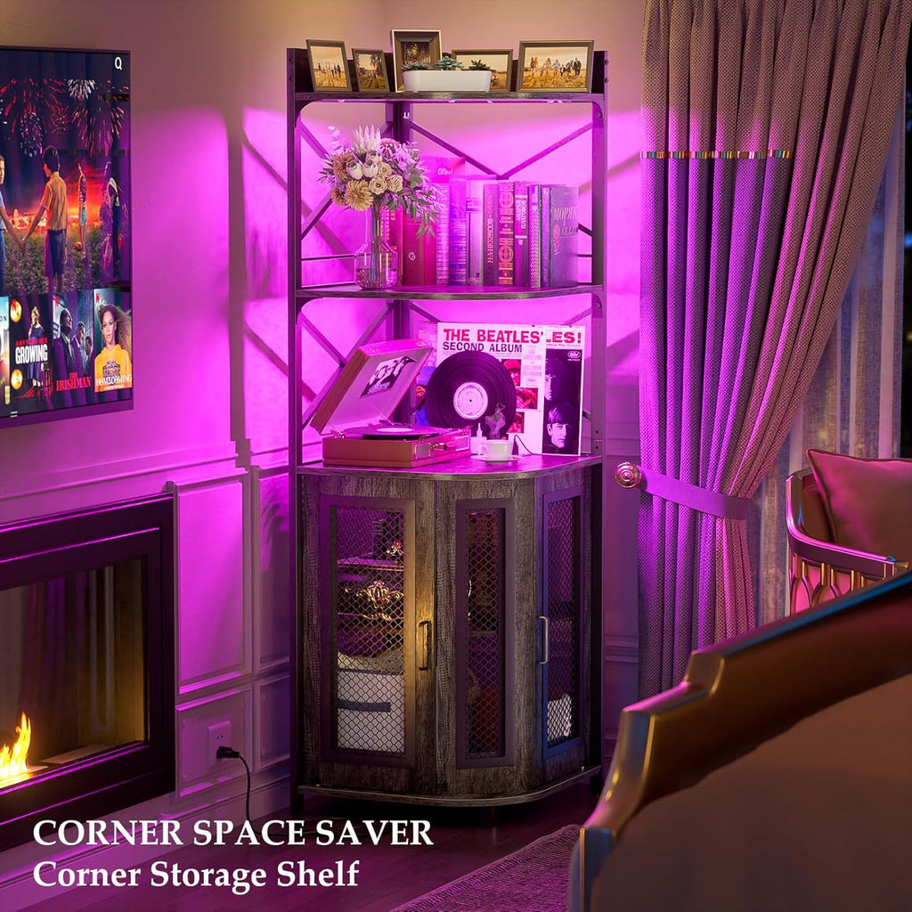 Corner bar cabinet with power socket industrial style wine cabinet light strip and glass rack