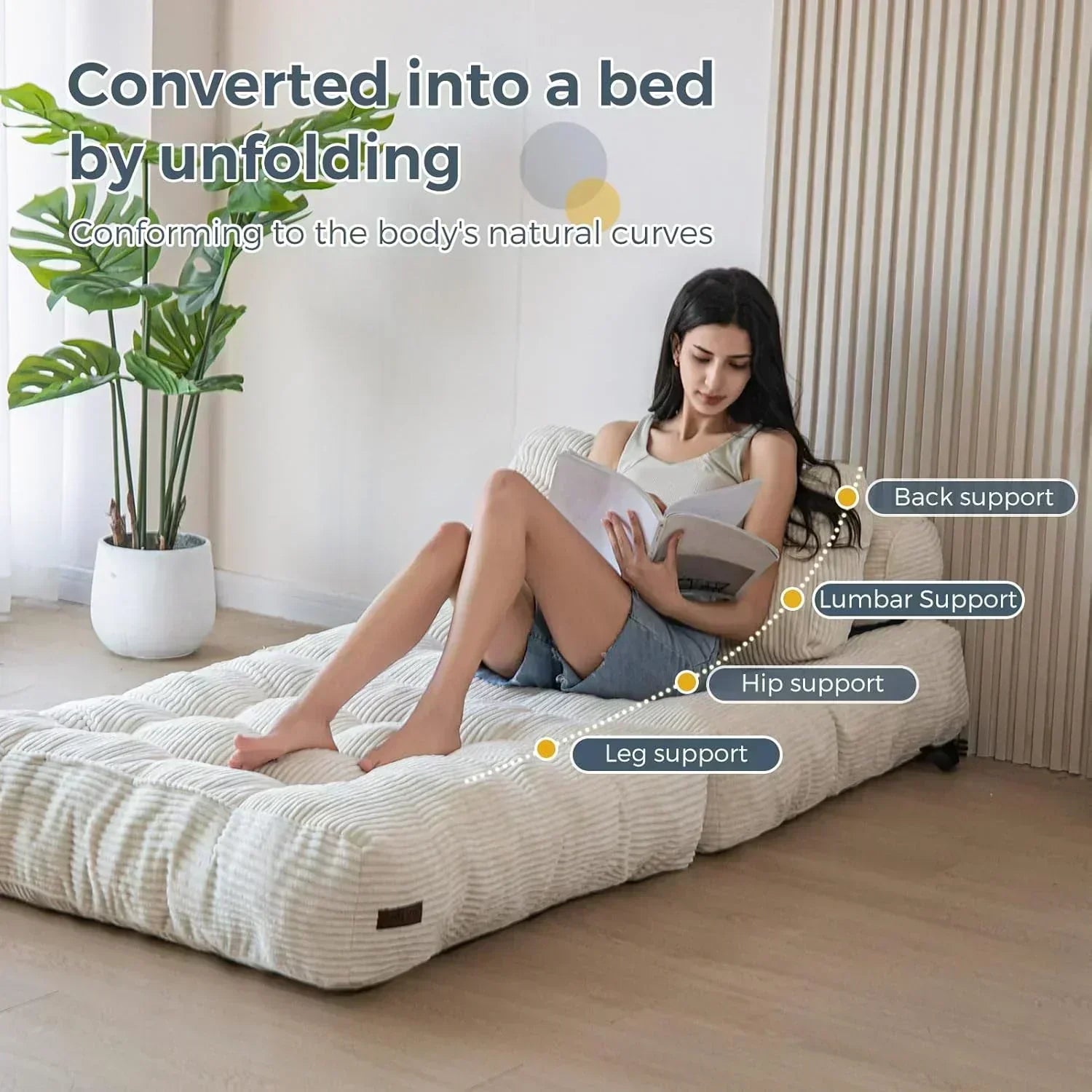 MAXYOYO Folding Sofa Bed Convertible Sleeper Chair with Pillow Foldable Mattress with Back Support