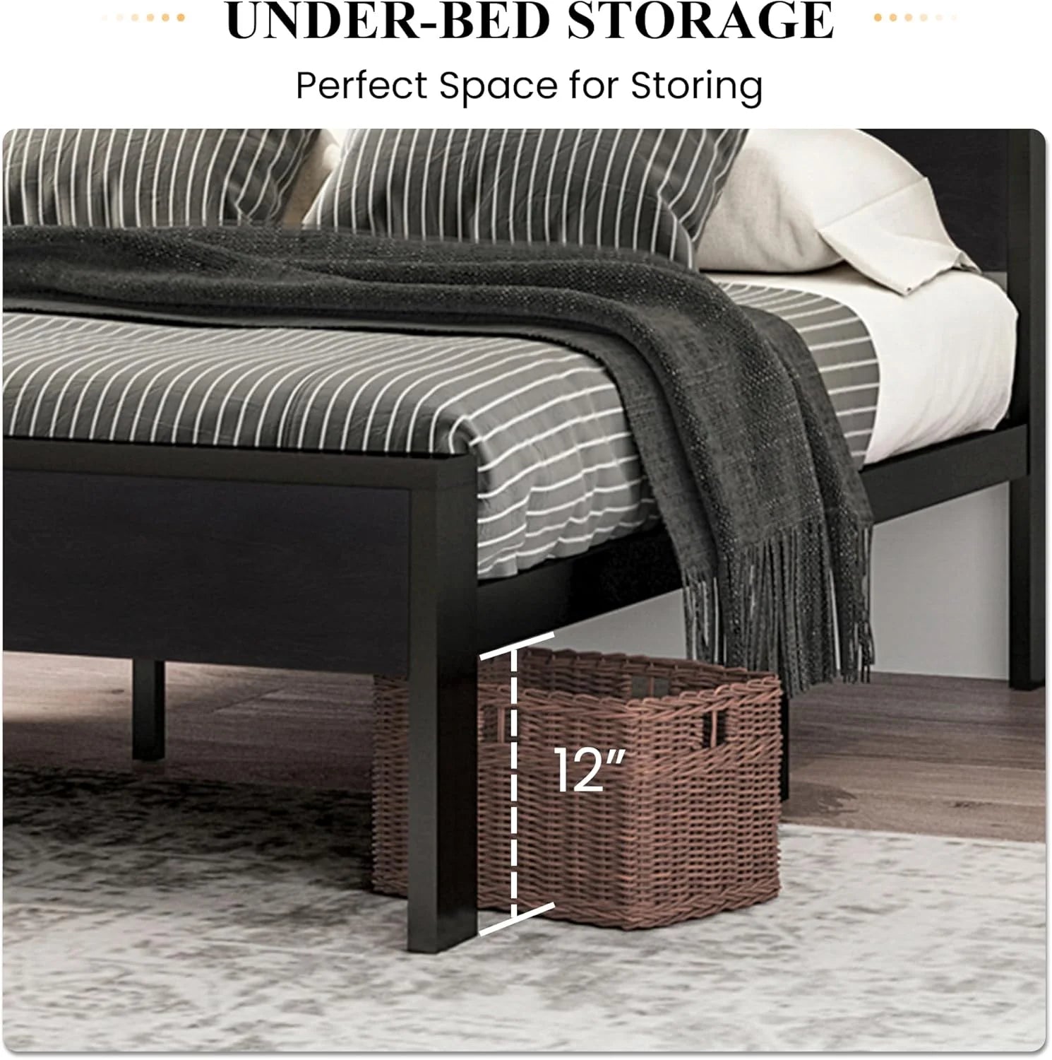 SHA CERLIN 14 Inch Full Size Metal Platform Bed Frame with Wooden Headboard and Footboard