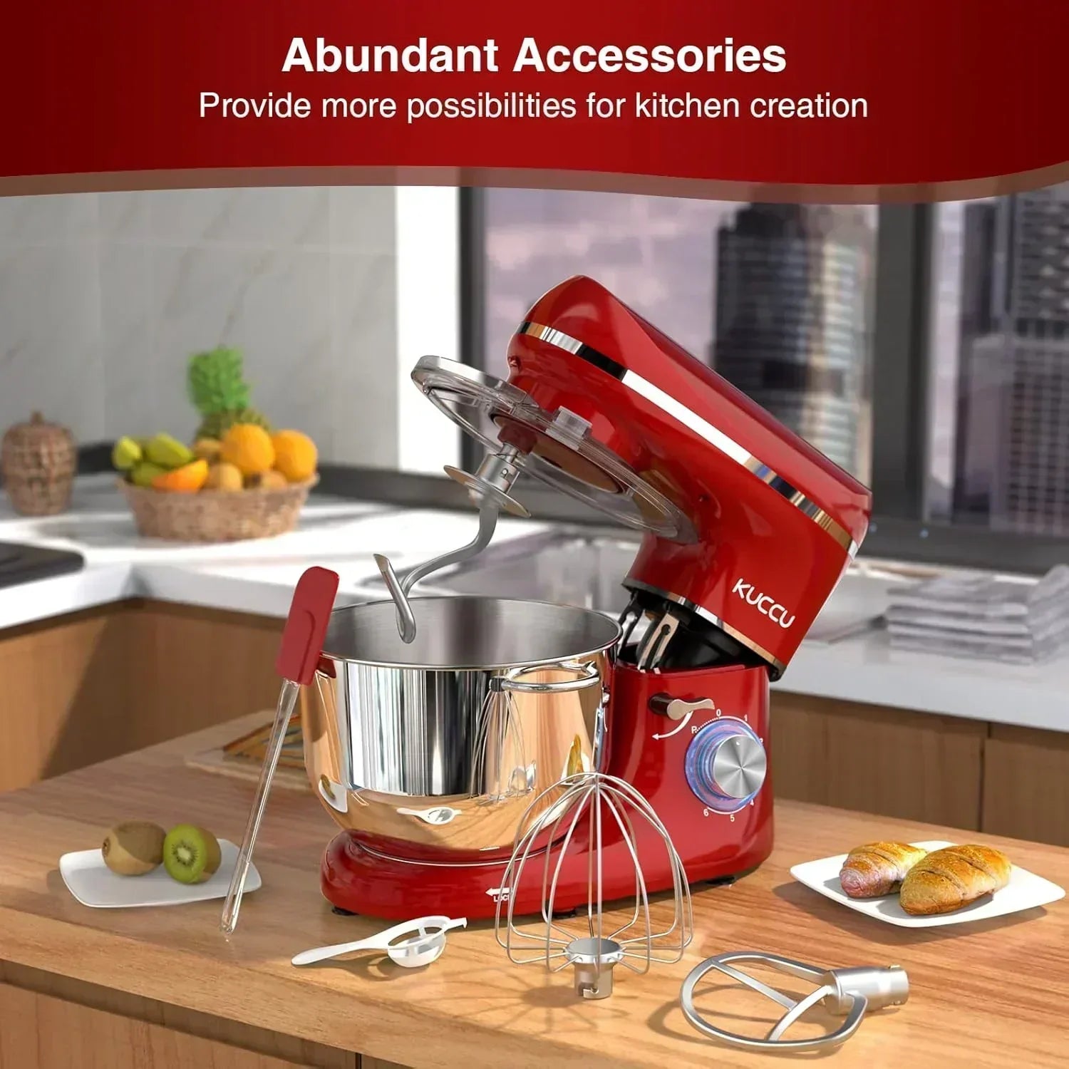 Stand Mixer 6.5 Qt 660W 6-Speed Tilt-Head Food Dough Mixer Kitchen Electric Mixer Stainless Steel