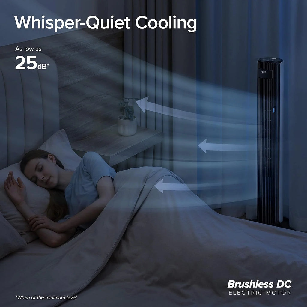 LEVOIT Tower Fan for Bedroom, Standing Fan with 28dB Quiet for Sleep, Remoter, 12H Timer, 25ft/s Velocity, 5 Speeds, 4 Modes, 90° Oscillation for Home, Office, Indoor, Bladeless 36 inch, White