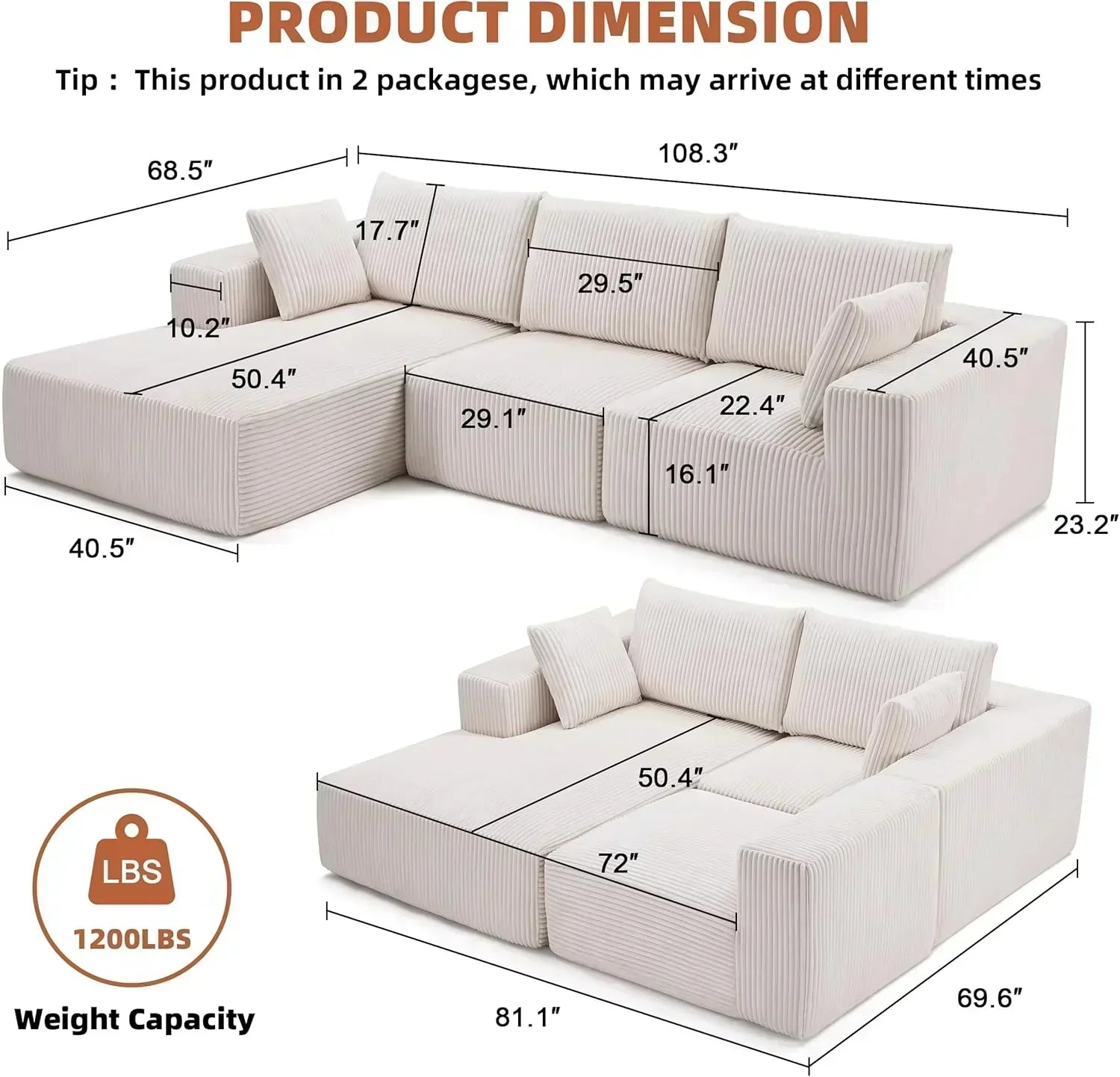 108 inch sectional sofa cloud sectional sofa with deep seat modern sectional L shaped sofa