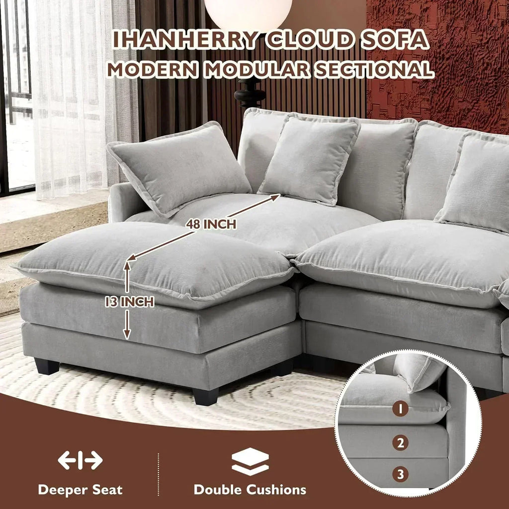 ihanherry 146-inch U-shaped modern sofa modular area cloud sofa