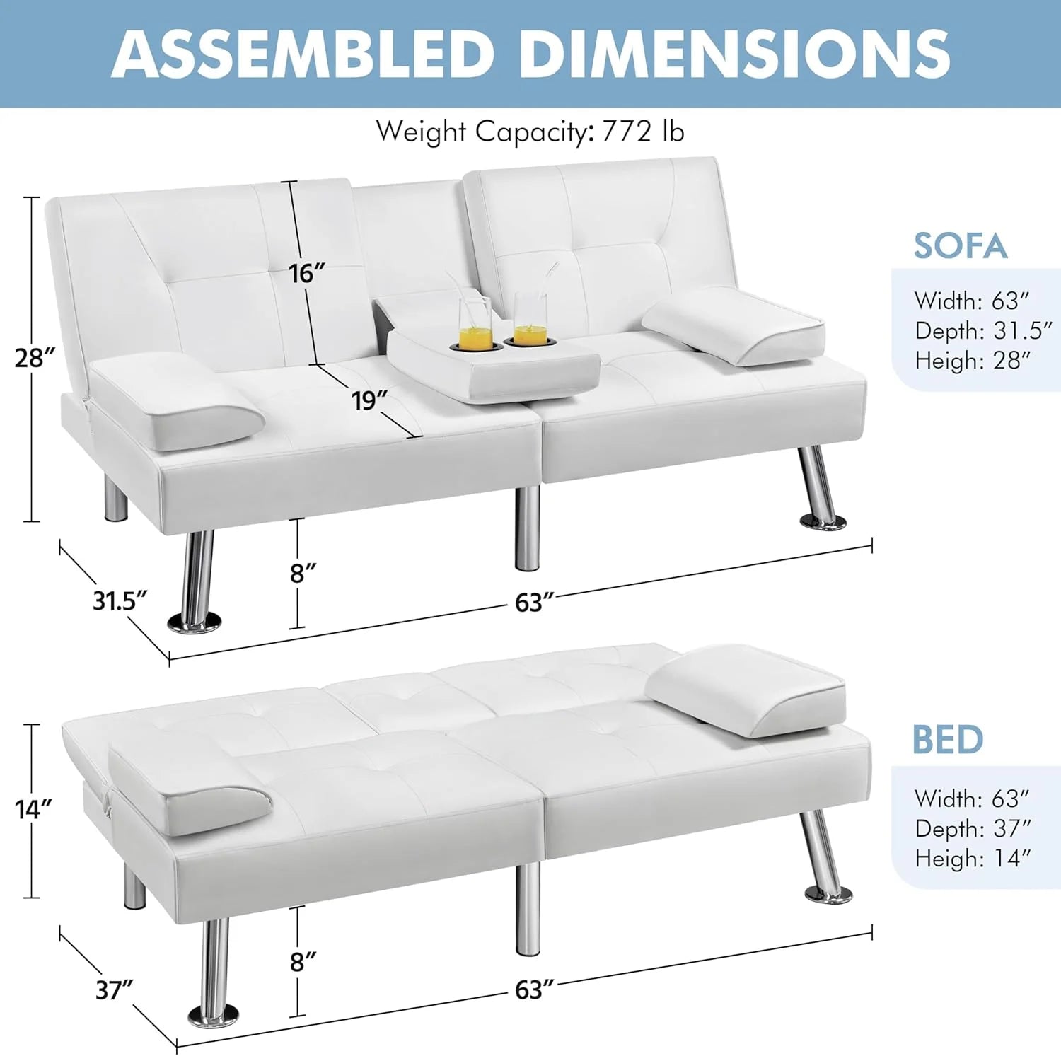 Convertible Sofa Bed Modern Imitation Leather Home Recliner Flip Double Sofa Folding Sofa Bed Guest Bed