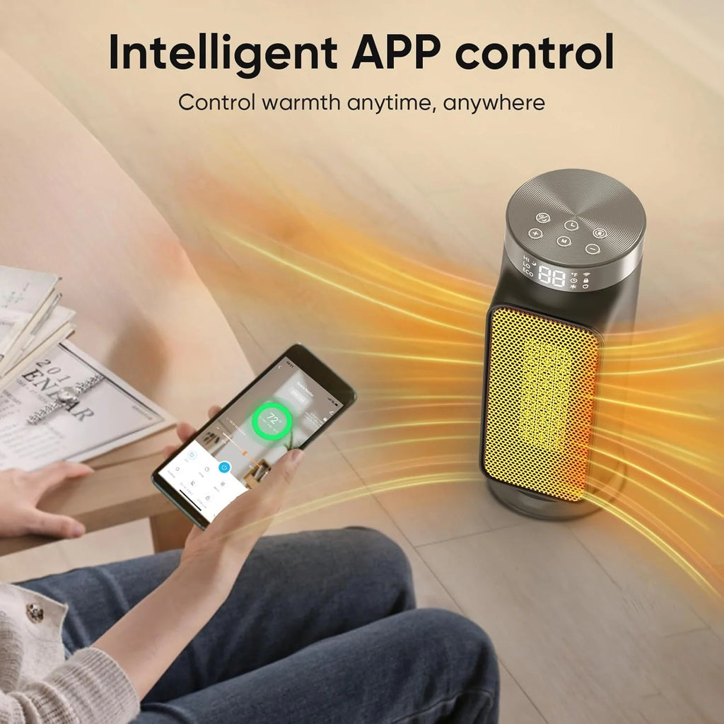 1500W Space Heaters for Indoor Use, Smart PTC Electric Heater with Wifi/App & Remote Control, 24H Timer, 90?? Oscillation, Overheat and Tip-Over Protection, 5 Modes for Home Office Bedroom Bathroom