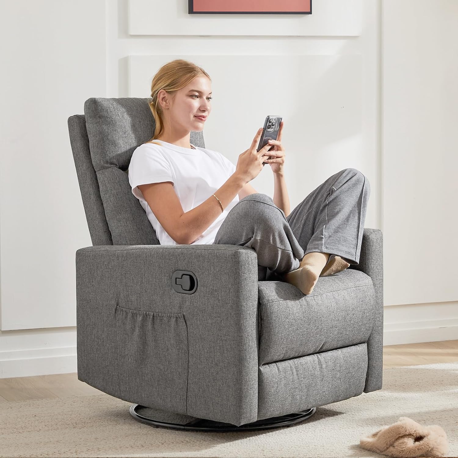 Sweet and crisp rocking chair 360 degree rotating recliner with sliding function